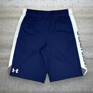 Vintage Y2K Under Armour Shorts Mens S Navy Blue Polyester White 9" Inseam